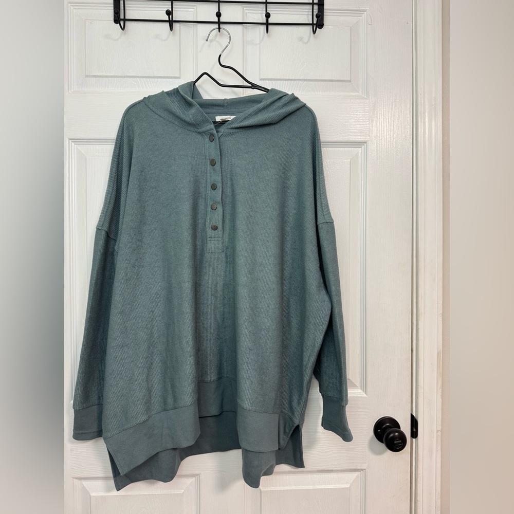 Maurices Teal Hooded Cowl Neck Sweater
